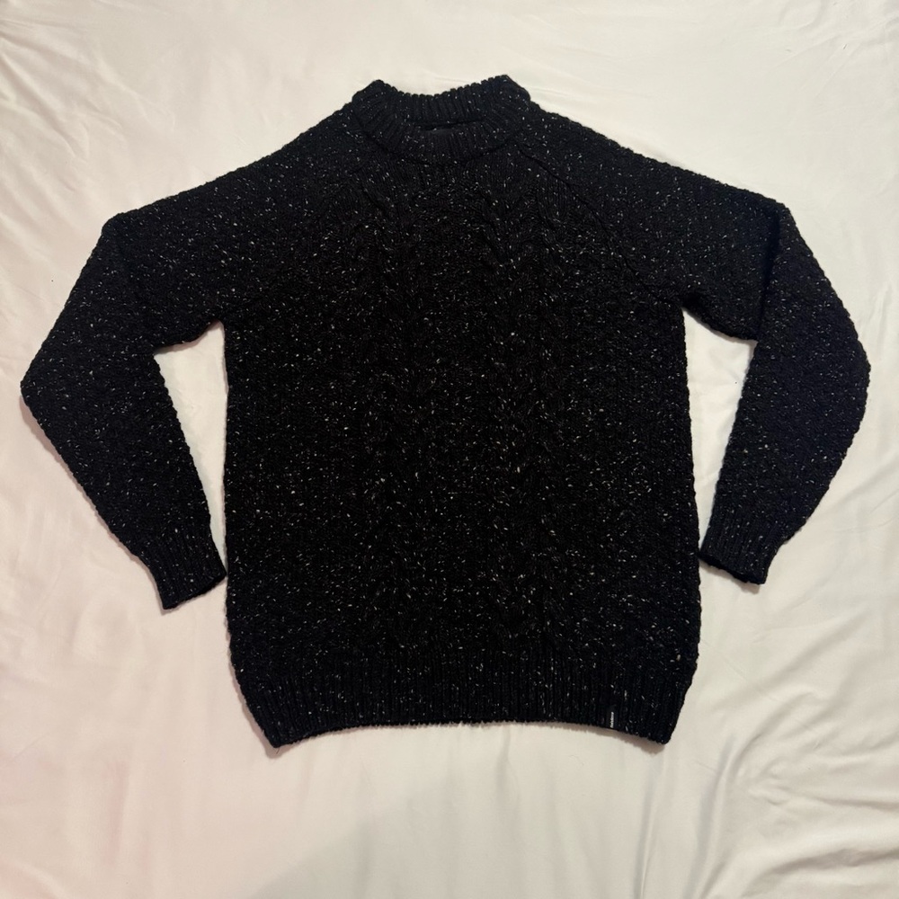 Finisterre 100% Pure New Wool Knit Sweater Mens Medium Black Donegal Speckled